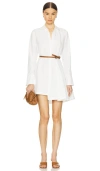 Alexis Veni Belted Asymmetric Poplin Mini Shirtdress In 白色