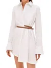 Alexis Veni Belted Asymmetric Poplin Mini Shirtdress In White