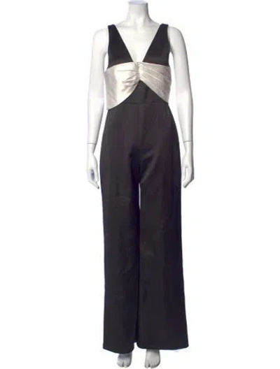 Pre-owned Alexis V-neck Jumpsuit In Black