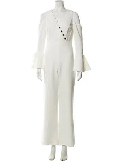 Pre-owned Alexis V-neck Jumpsuit In White