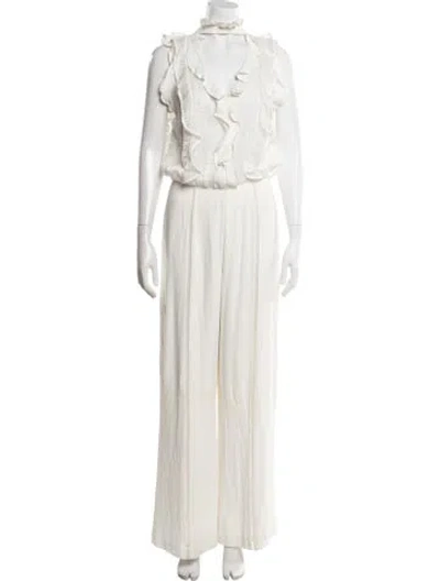 Pre-owned Alexis V-neck Jumpsuit In White