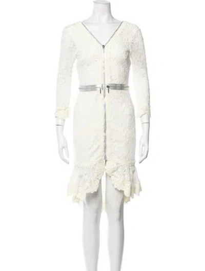 Pre-owned Alexis V-neck Knee-length Dress In Neutral