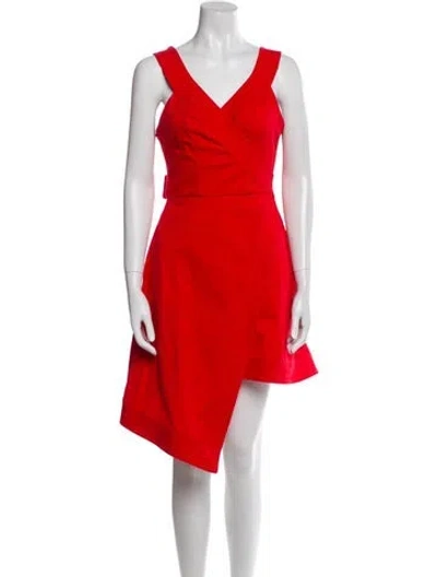 Pre-owned Alexis V-neck Knee-length Dress In Red