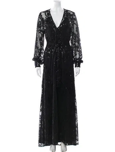 Pre-owned Alexis V-neck Long Dress In Black