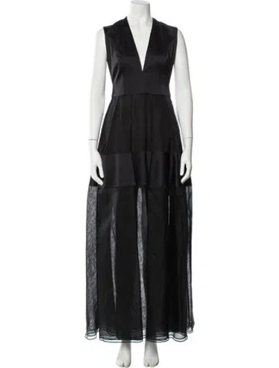 Pre-owned Alexis V-neck Long Dress In Black