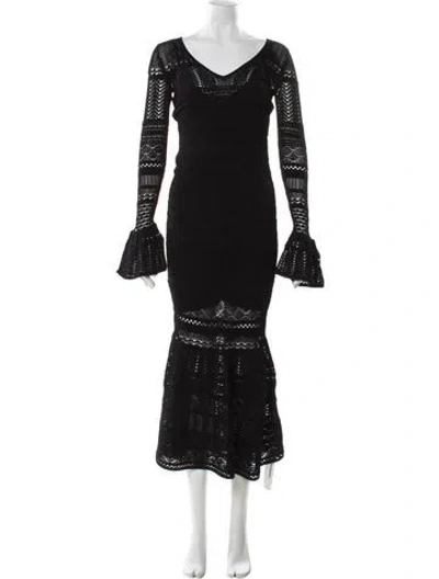 Pre-owned Alexis V-neck Long Dress In Black