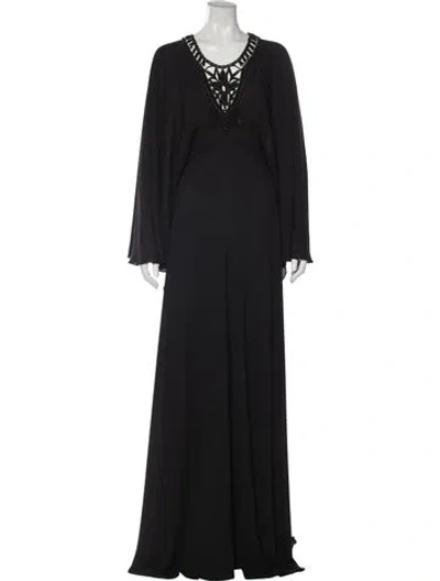 Pre-owned Alexis V-neck Long Dress In Black