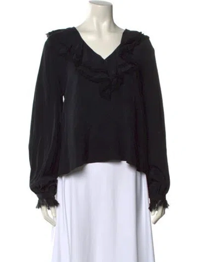 Pre-owned Alexis V-neck Long Sleeve Blouse In Black