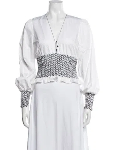 Pre-owned Alexis V-neck Long Sleeve Blouse In Black/white
