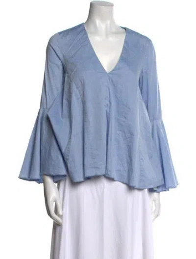 Pre-owned Alexis V-neck Long Sleeve Blouse In Blue