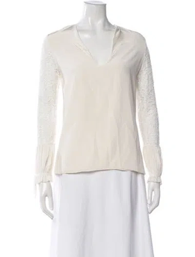 Pre-owned Alexis V-neck Long Sleeve Blouse In Neutrals