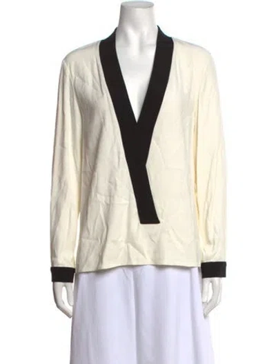 Pre-owned Alexis V-neck Long Sleeve Blouse In Neutrals