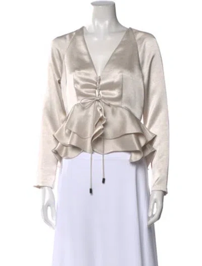 Pre-owned Alexis V-neck Long Sleeve Blouse W/ Tags In Neutral