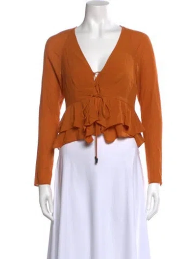 Pre-owned Alexis V-neck Long Sleeve Blouse W/ Tags In Orange