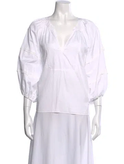 Pre-owned Alexis V-neck Long Sleeve Blouse In White