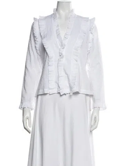 Pre-owned Alexis V-neck Long Sleeve Blouse In White