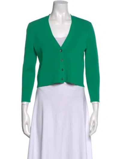 Pre-owned Alexis V-neck Long Sleeve Button-up Top In Green