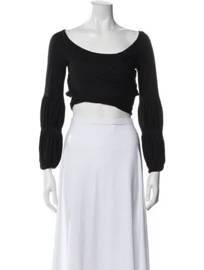Pre-owned Alexis V-neck Long Sleeve Crop Top In Black