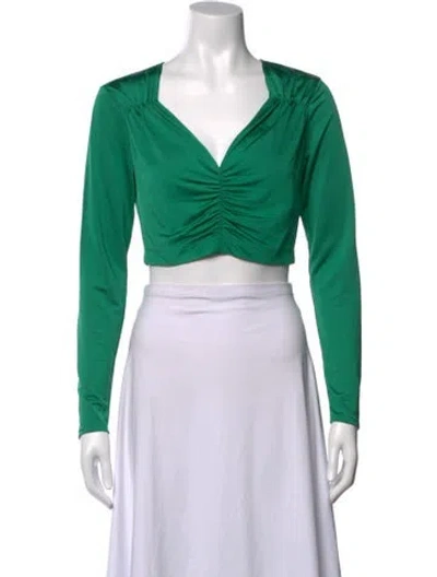 Pre-owned Alexis V-neck Long Sleeve Crop Top In Green