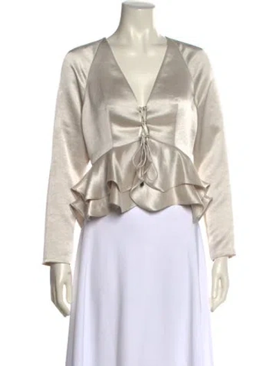 Pre-owned Alexis V-neck Long Sleeve Crop Top In Neutral