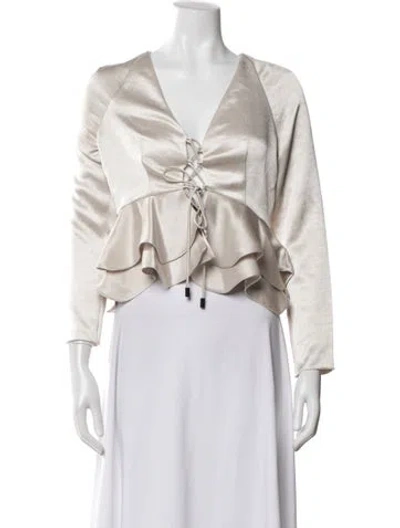 Pre-owned Alexis V-neck Long Sleeve Top In Neutrals