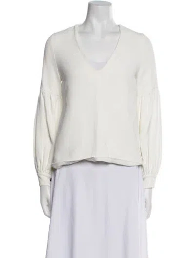Pre-owned Alexis V-neck Long Sleeve Top In White