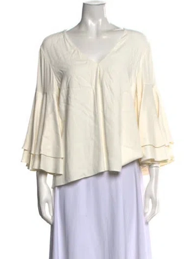 Pre-owned Alexis V-neck Long Sleeve Top In White