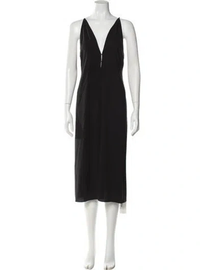 Pre-owned Alexis V-neck Midi Length Dress In Black