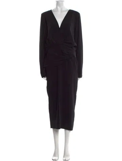 Pre-owned Alexis V-neck Midi Length Dress In Black