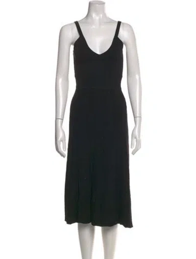 Pre-owned Alexis V-neck Midi Length Dress In Black