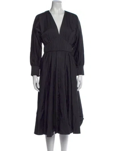 Pre-owned Alexis V-neck Midi Length Dress In Black