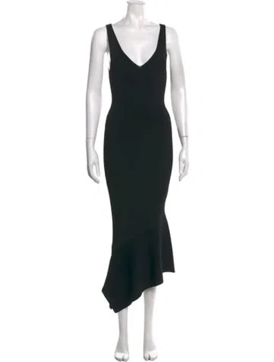 Pre-owned Alexis V-neck Midi Length Dress In Black