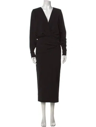 Pre-owned Alexis V-neck Midi Length Dress In Black