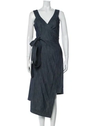 Pre-owned Alexis V-neck Midi Length Dress In Blue
