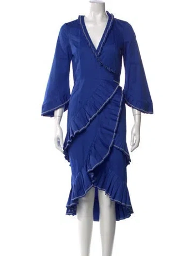 Pre-owned Alexis V-neck Midi Length Dress In Blue