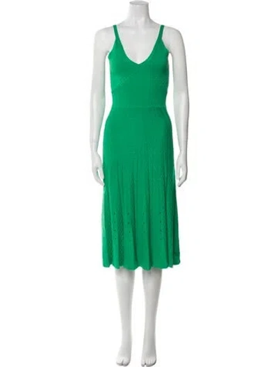Pre-owned Alexis V-neck Midi Length Dress In Green