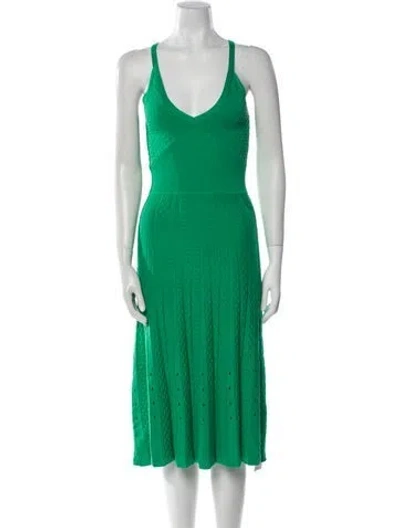 Pre-owned Alexis V-neck Midi Length Dress In Green