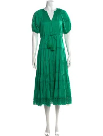 Pre-owned Alexis V-neck Midi Length Dress In Green