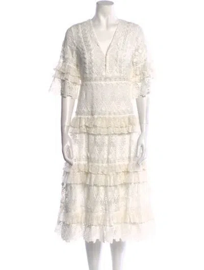 Pre-owned Alexis V-neck Midi Length Dress In Neutral