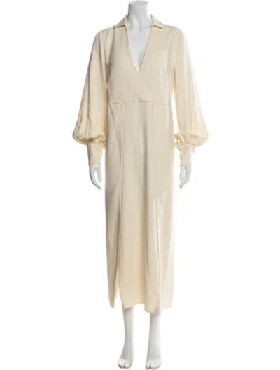 Pre-owned Alexis V-neck Midi Length Dress In Neutral
