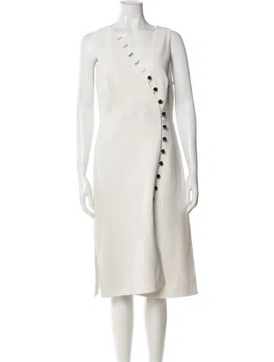 Pre-owned Alexis V-neck Midi Length Dress In Neutrals