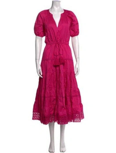 Pre-owned Alexis V-neck Midi Length Dress In Purple