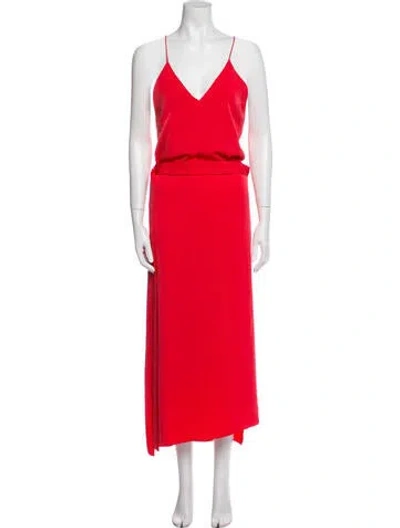 Pre-owned Alexis V-neck Midi Length Dress In Red