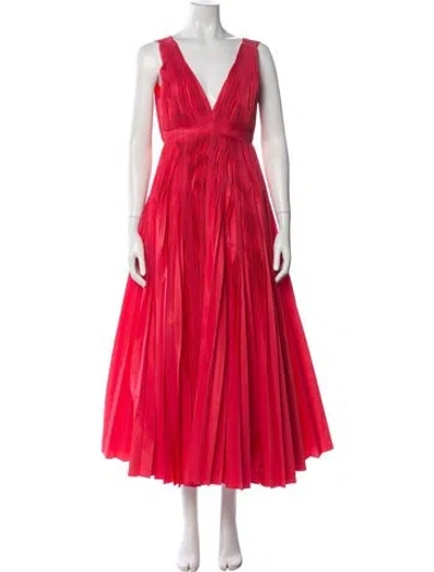 Pre-owned Alexis V-neck Midi Length Dress In Red