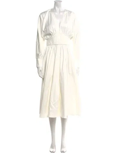Pre-owned Alexis V-neck Midi Length Dress In White