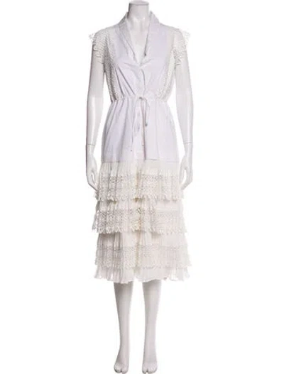 Pre-owned Alexis V-neck Midi Length Dress In White
