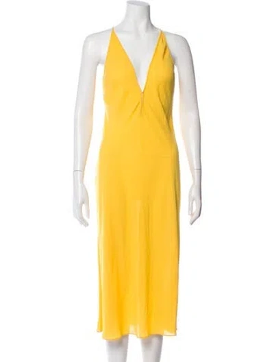 Pre-owned Alexis V-neck Midi Length Dress In Yellow