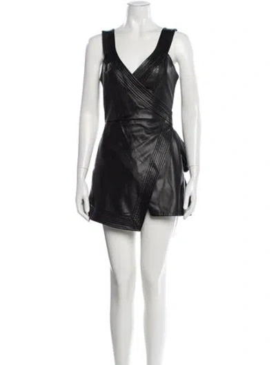 Pre-owned Alexis V-neck Mini Dress In Black