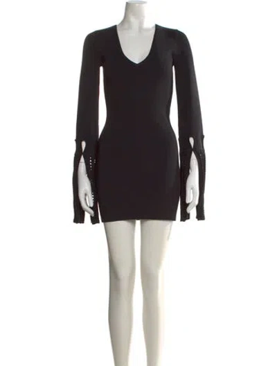 Pre-owned Alexis V-neck Mini Dress In Black
