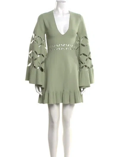 Pre-owned Alexis V-neck Mini Dress In Green